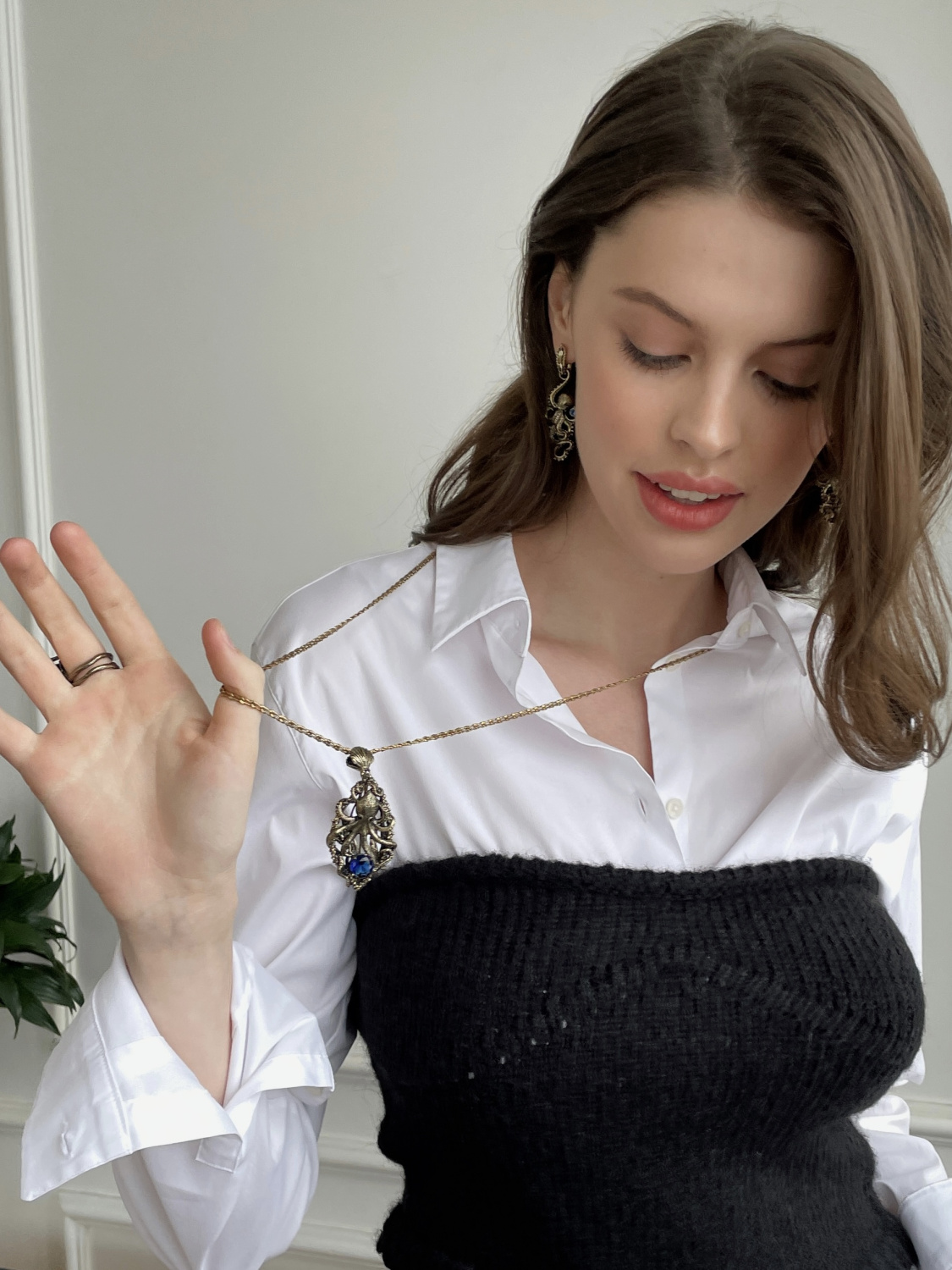 SP2032 BLU Necklace/Broosh SIGNORE DEI MARI Fiore di Firenze