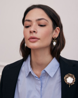 CO2907 PEARL Necklace/Broosh Piuma di Fenice Fiore di Firenze