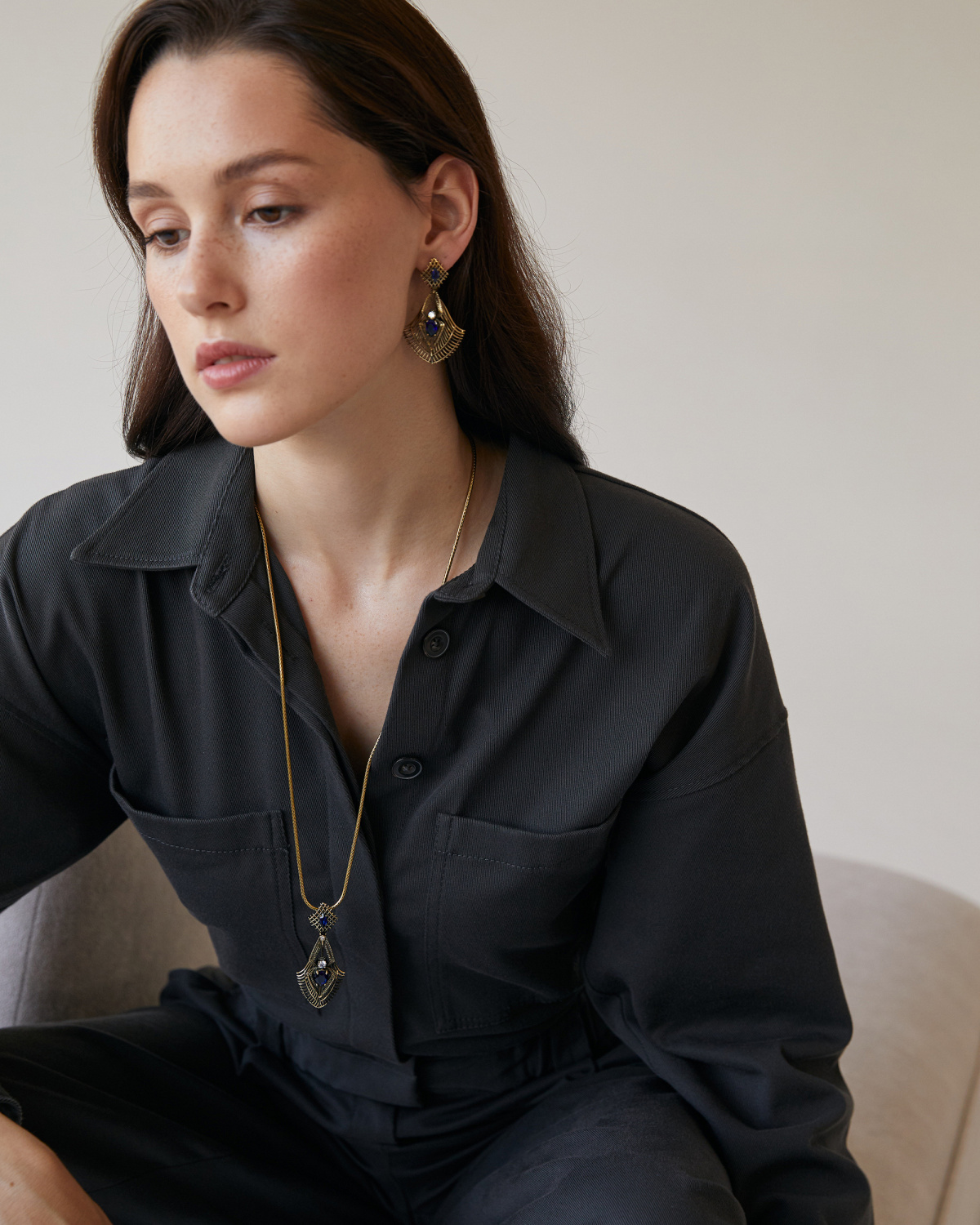 SP310721 TANZANITE Necklace/Broosh RAGNO ART DECO Fiore di Firenze