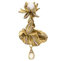CO1702 PEARL Necklace/Broosh Rana di loto Fiore di Firenze